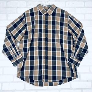 Haggar Mens Brown Plaid Button Down Long‎ Sleeve Casual Shirt Size Large